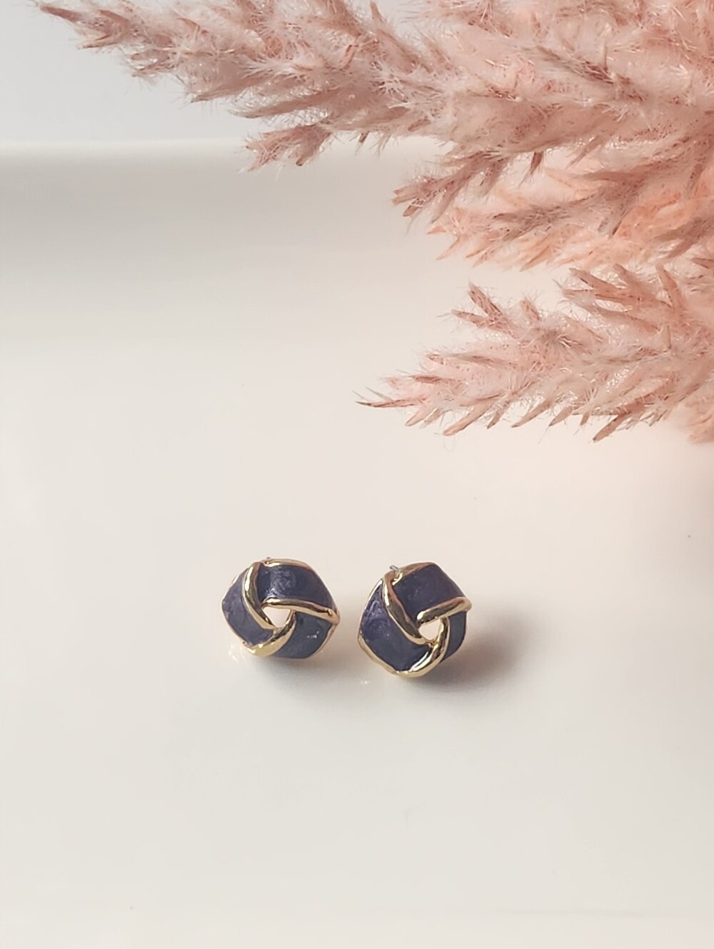 Purple & Gold Knot Stud Earrings Like New